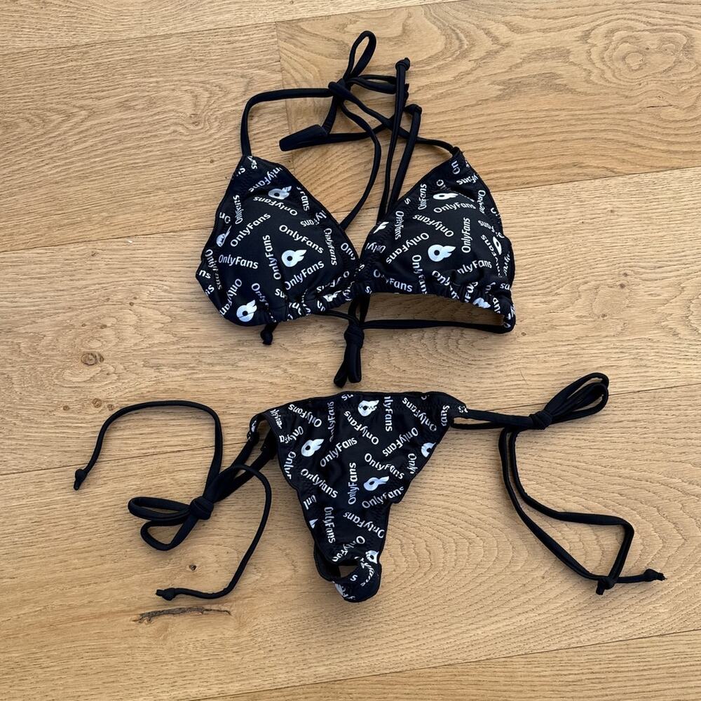 Only Fans - Logo Triangle Halter Bikini Top & Side Tie Bottoms in Black & White